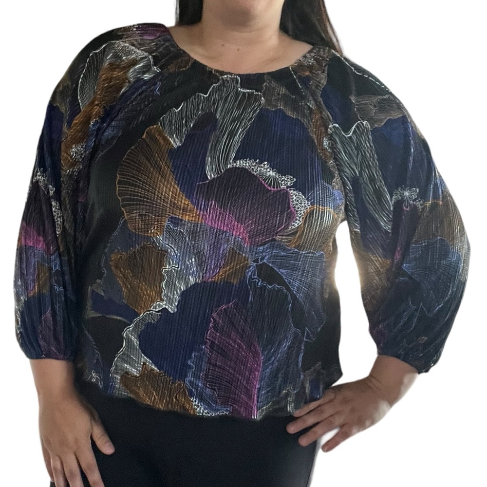 NWOT Chico's Shimmery Crinkle Tee Balloon Sleeves Women's size Large